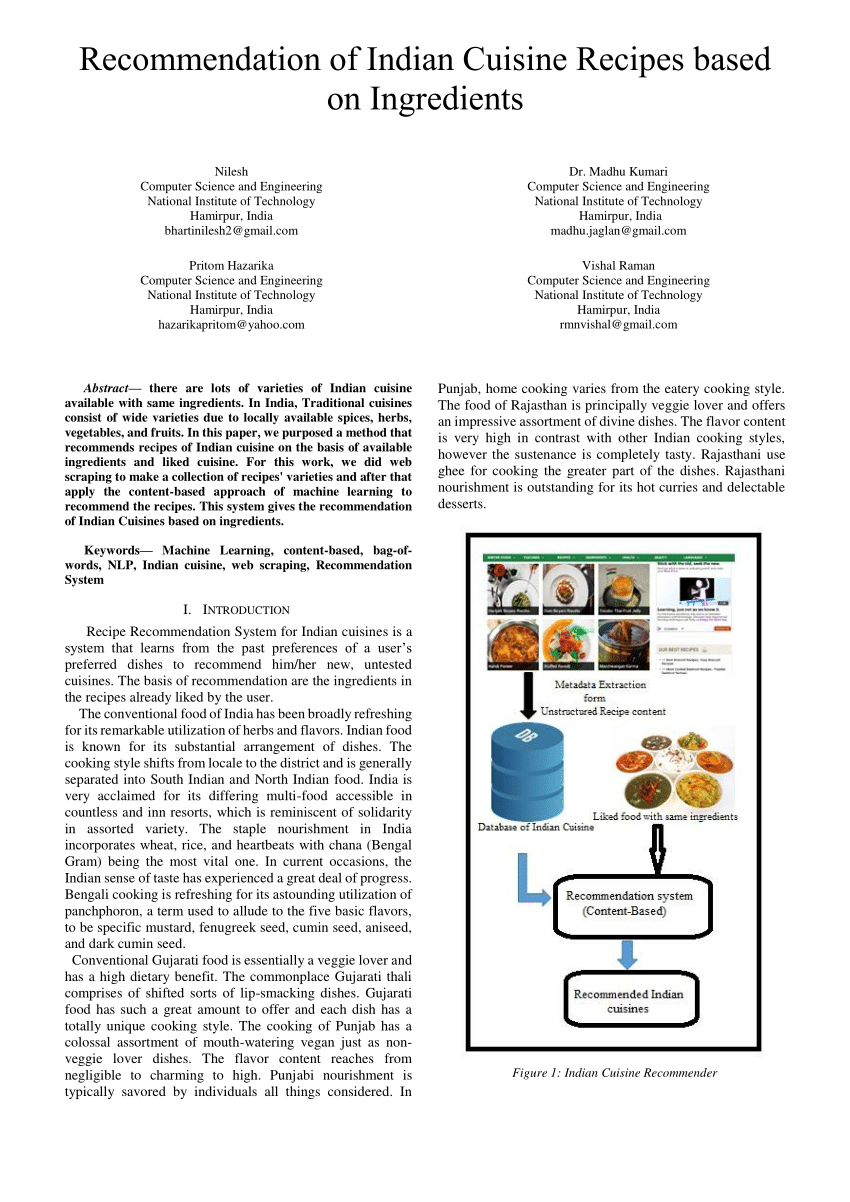 (PDF) of Indian Cuisine Recipes based on Ingredients