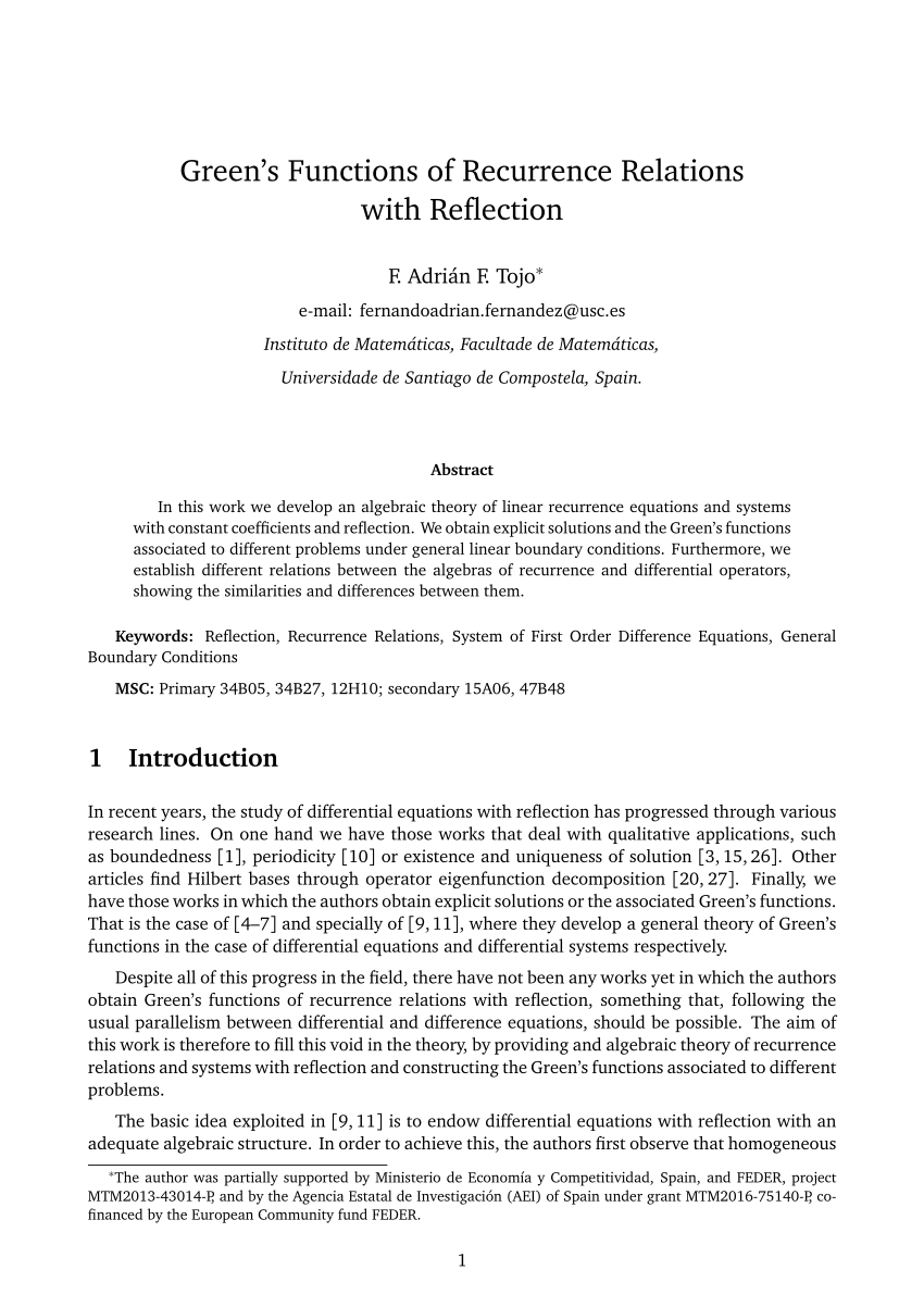 Pdf Green S Functions Of Recurrence Relations With Reflection