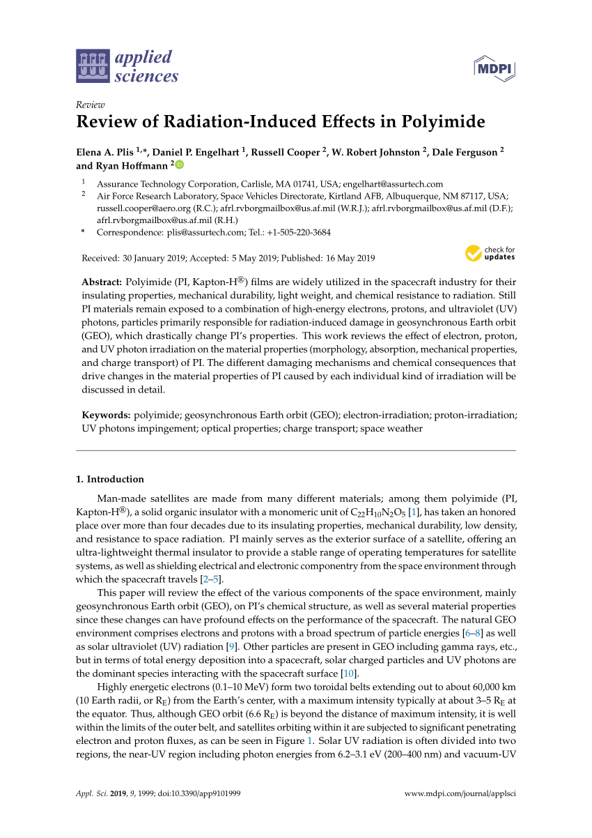 Pdf Review Of Radiation Induced Effects In Polyimide