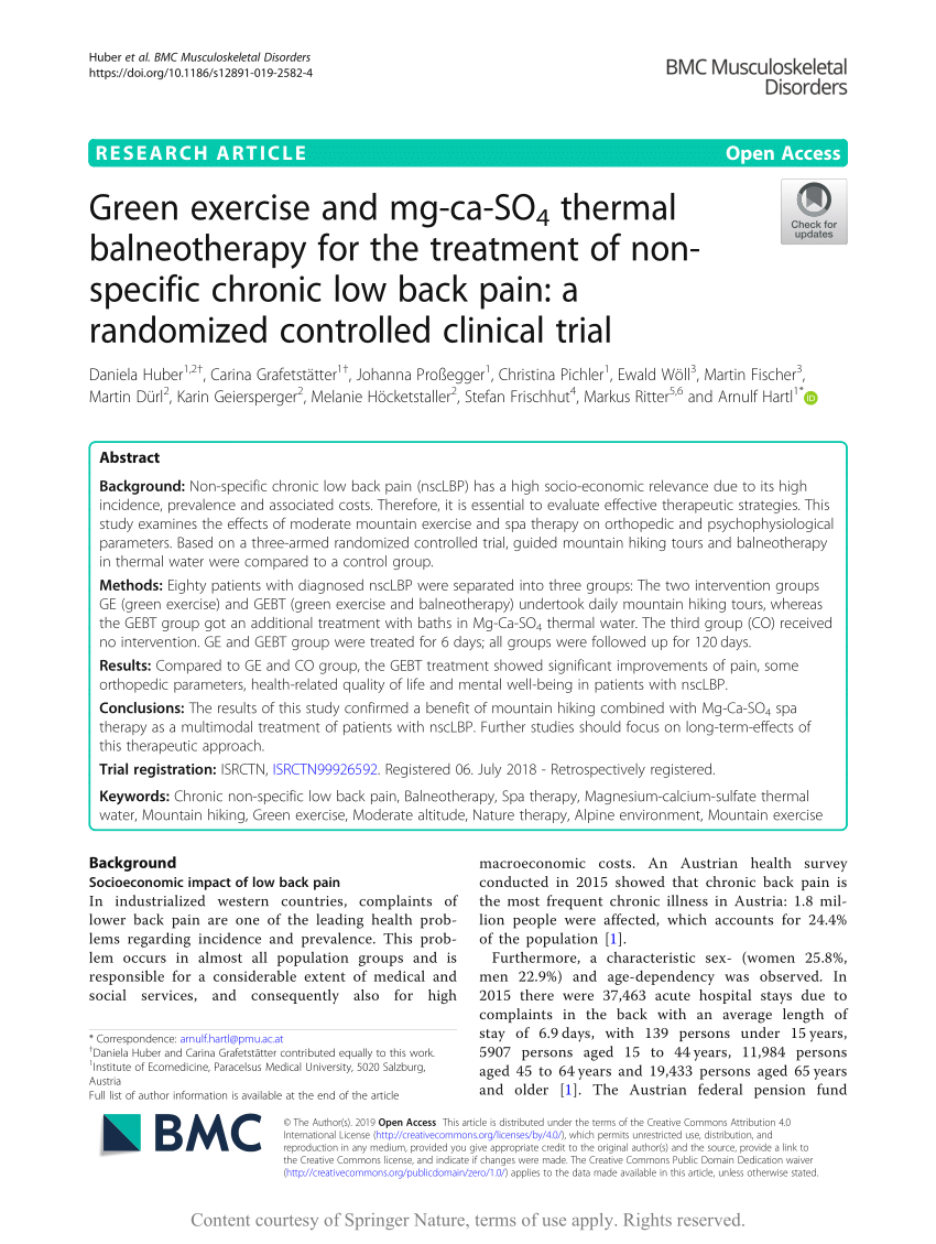 PDF) exercise and 4 thermal balneotherapy for the of non-specific chronic low back pain: A randomized controlled clinical