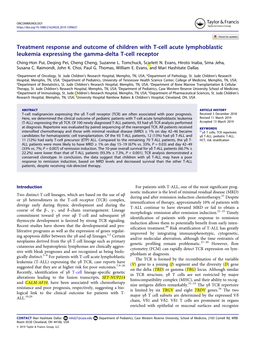 (PDF) Treatment response and outcome of children with T-cell acute