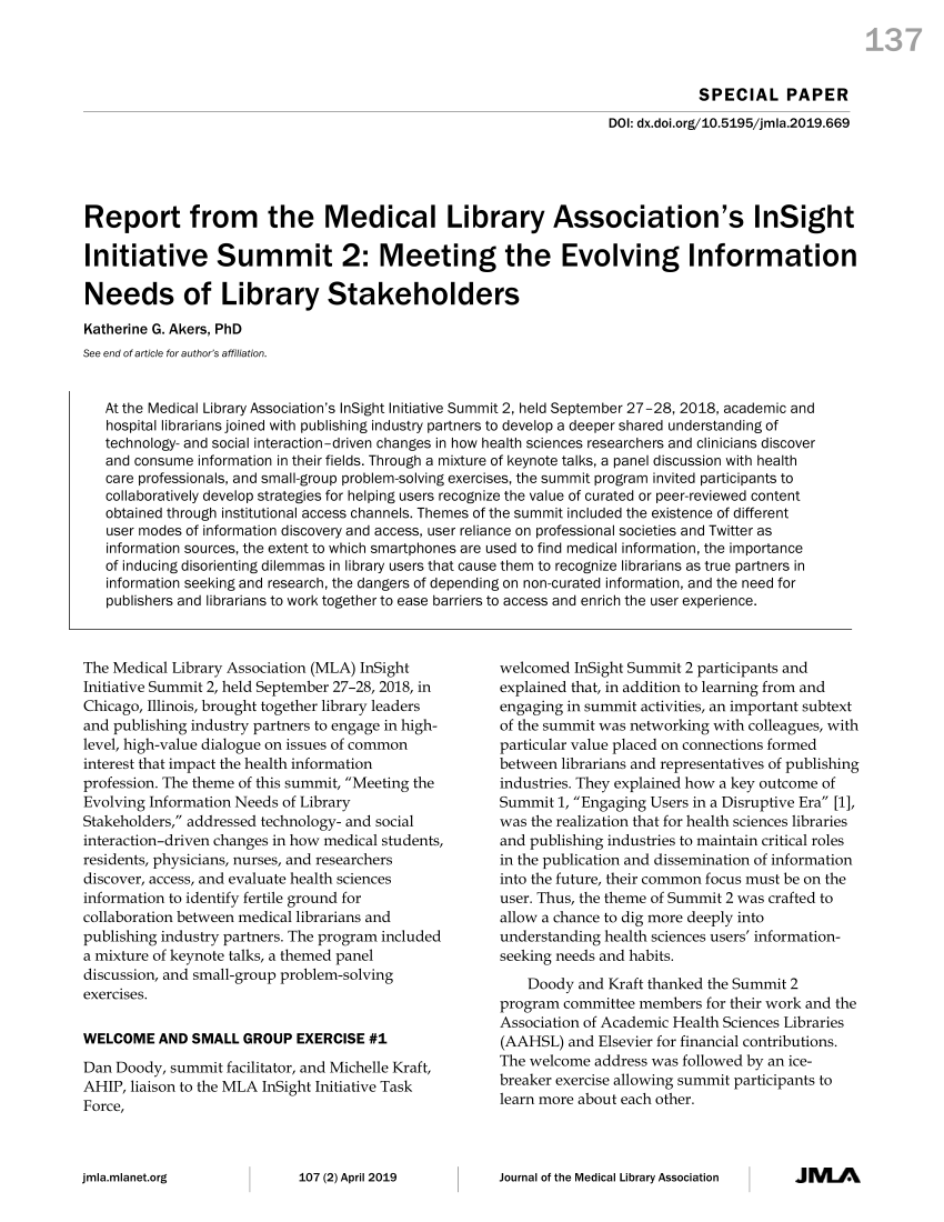 (PDF) Report from the Medical Library Association’s InSight Initiative