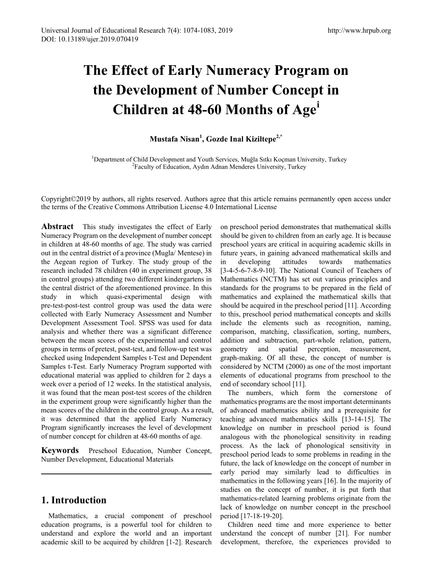 research study on numeracy development in early childhood