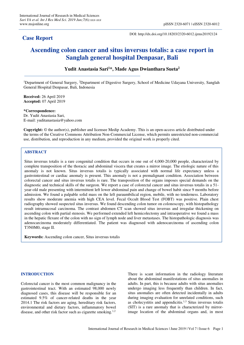 PDF) Ascending colon cancer and situs inversus totalis: a case report in  Sanglah general hospital Denpasar, Bali