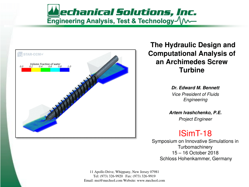PDF) The Hydraulic Design and Computational Analysis of an Archimedes Screw  Turbine ISimT-18 Symposium on Innovative Simulations in Turbomachinery