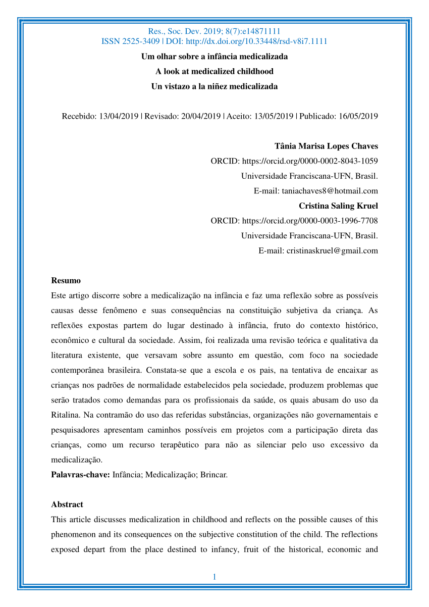 (PDF) Um olhar sobre a infância medicalizada