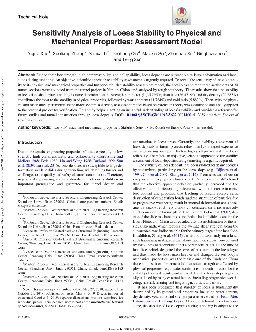 Pdf Sensitivity Analysis Of Loess Stability To Physical And Mechanical Properties Assessment Model