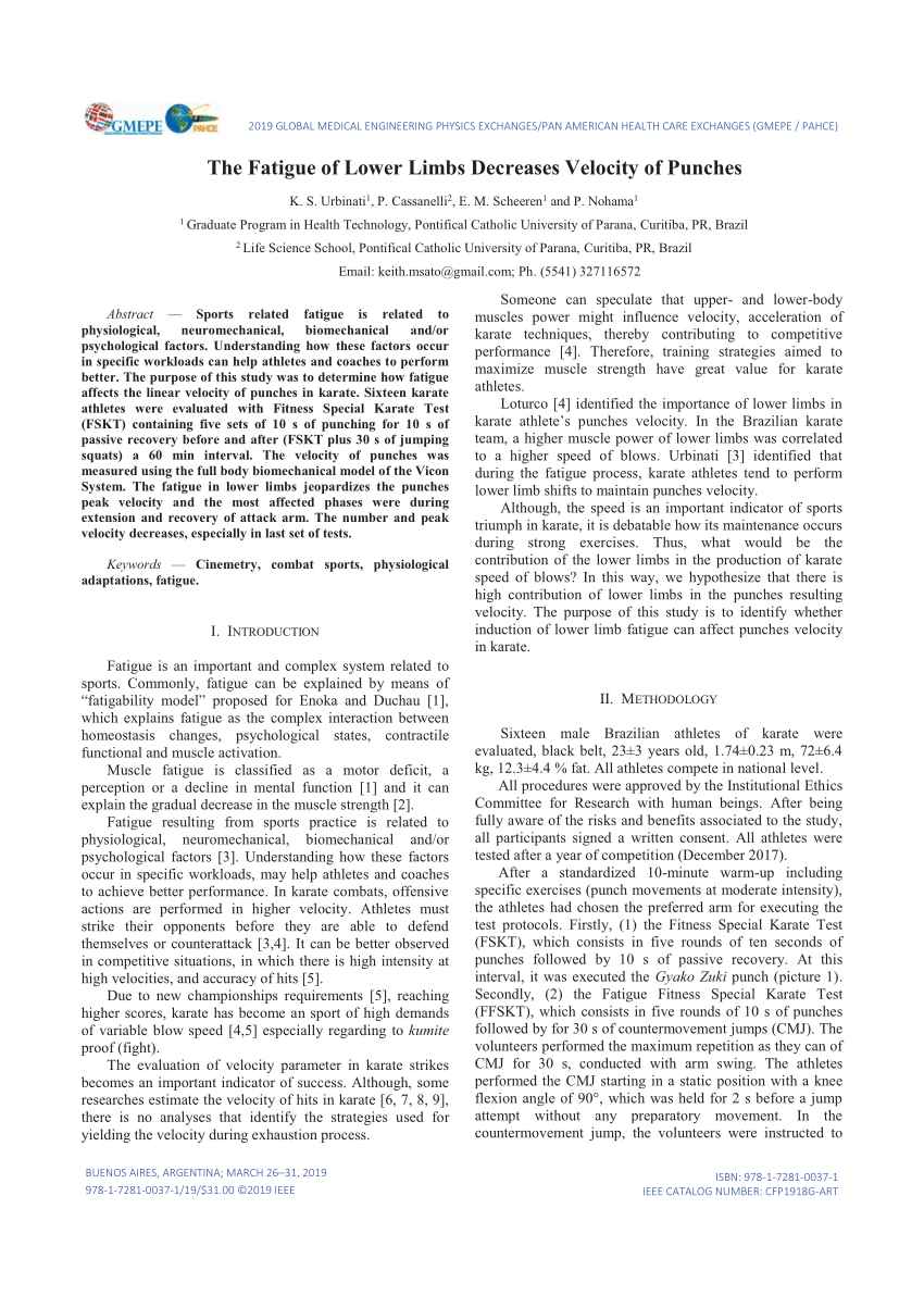 PDF The Fatigue of Lower Limbs Decreases Velocity of Punches