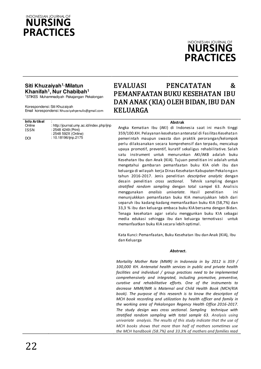 (PDF) Evaluasi Pencatatan & Pemanfaatan Buku Kesehatan Ibu dan Anak