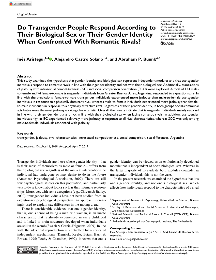 PDF) Do Transgender People Respond According to Their Biological Sex or  Their Gender Identity When Confronted With Romantic Rivals?