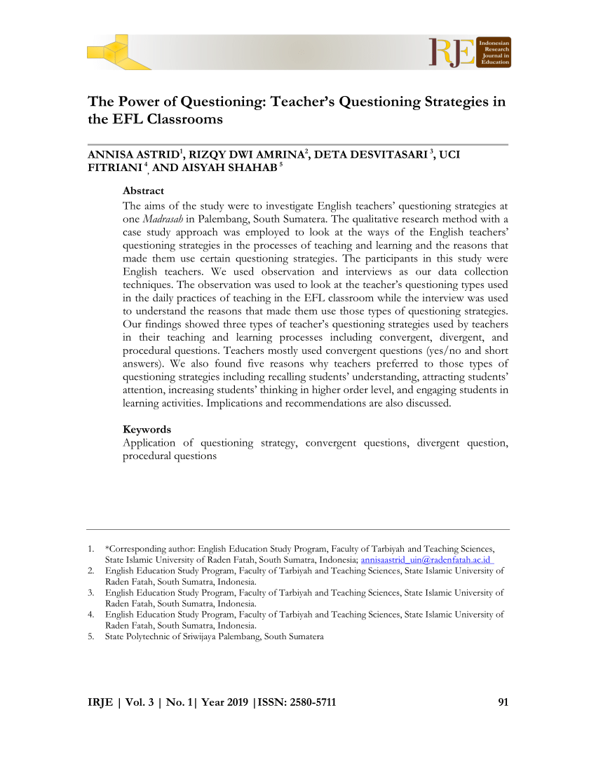 PDF) The Power of Questioning: Teacher's Questioning Strategies in ...