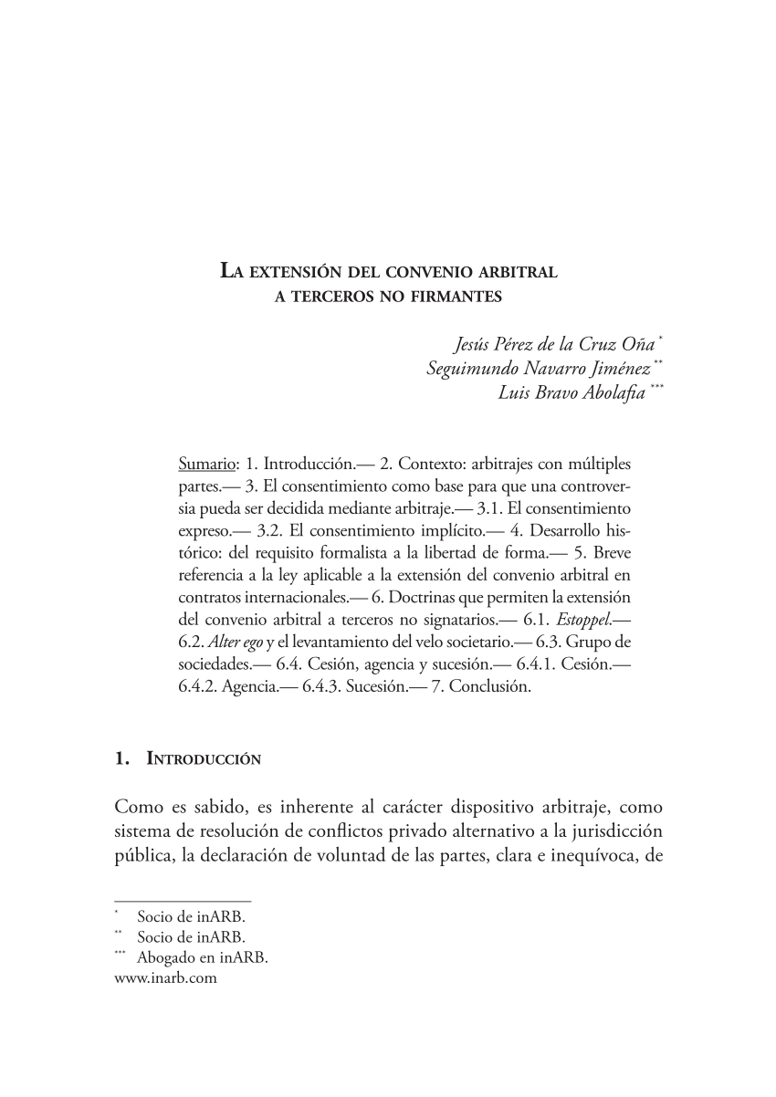 PDF) La extensión del convenio arbitral a terceros no firmantes