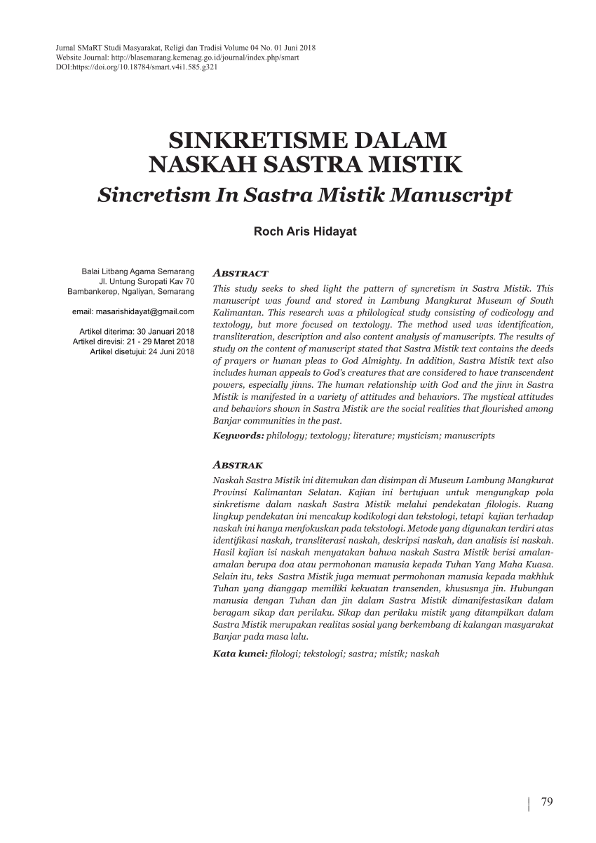 Pdf Sinkretisme Dalam Naskah Sastra Mistik