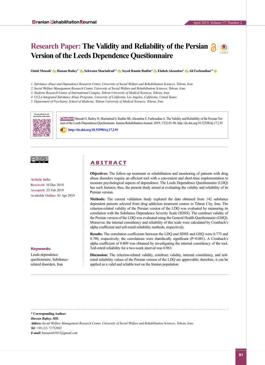 validity and reliability of questionnaire