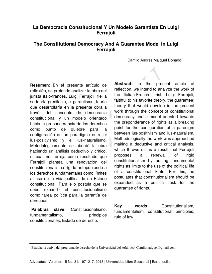 PDF) La Democracia constitucional y un modelo garantista en Luigi Ferrajoli