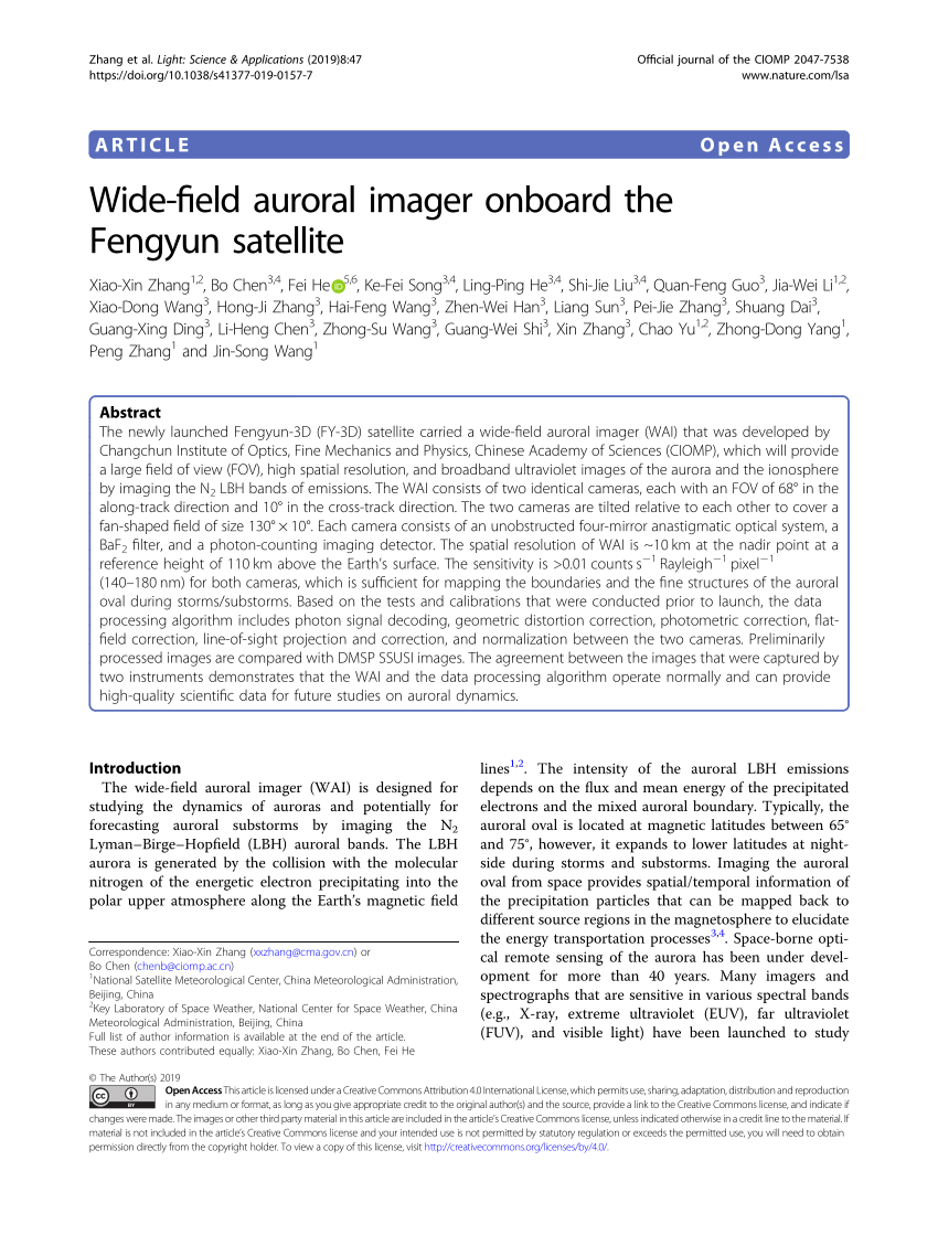 Pdf Wide Field Auroral Imager Onboard The Fengyun Satellite - 