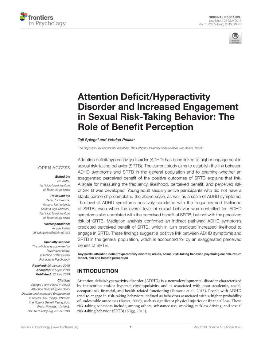 Pdf Attention Deficithyperactivity Disorder And Increased Engagement In Sexual Risk Taking 1012