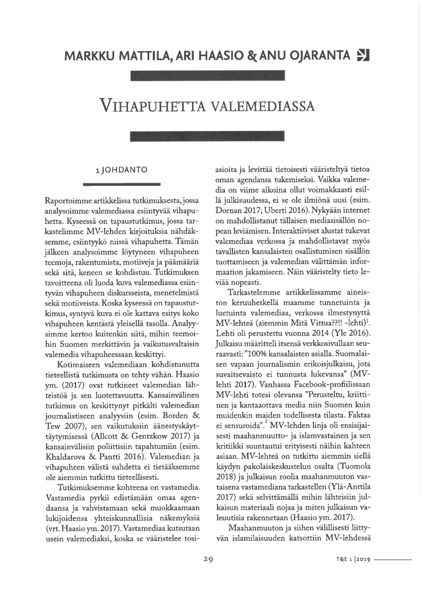 PDF) Vihapuhetta valemediassa [Hate Speech in Fake Media]