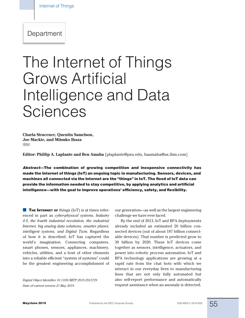Pdf The Internet Of Things Grows Artificial Intelligence And Data Sciences