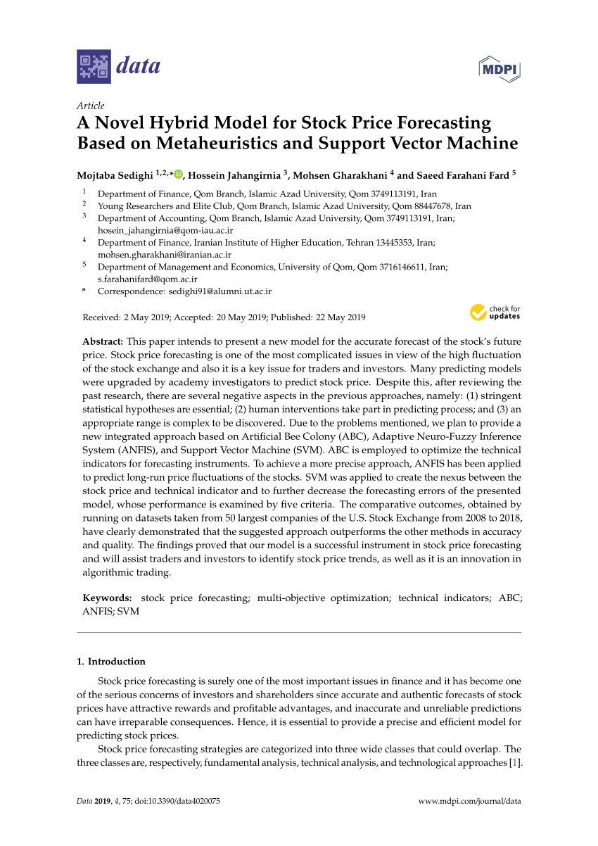 PDF) A Novel Hybrid Model for Stock Price Forecasting Based on  Metaheuristics and Support Vector Machine