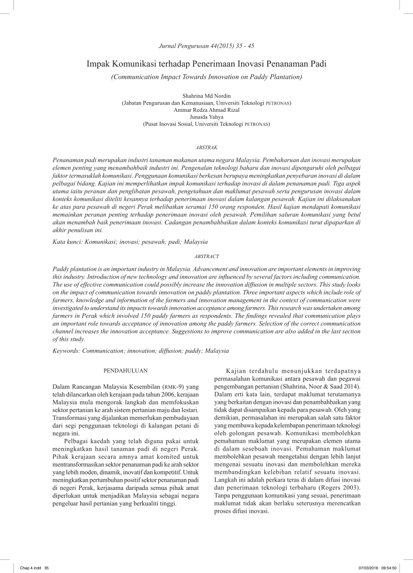 Pdf Impak Komunikasi Terhadap Penerimaan Inovasi Penanaman Padi