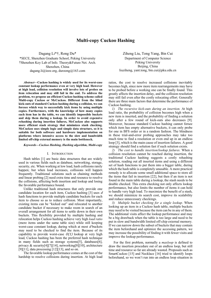 (PDF) Multicopy Cuckoo Hashing