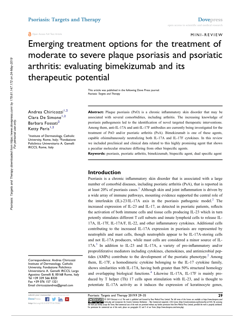 Pdf Emerging Treatment Options For The Treatment Of Moderate To Severe Plaque Psoriasis And