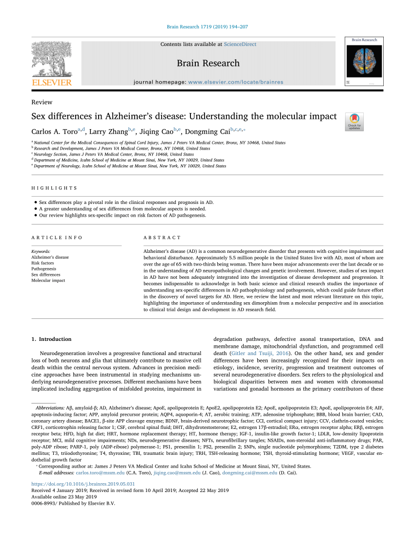 Pdf Sex Differences In Alzheimer’s Disease Understanding The