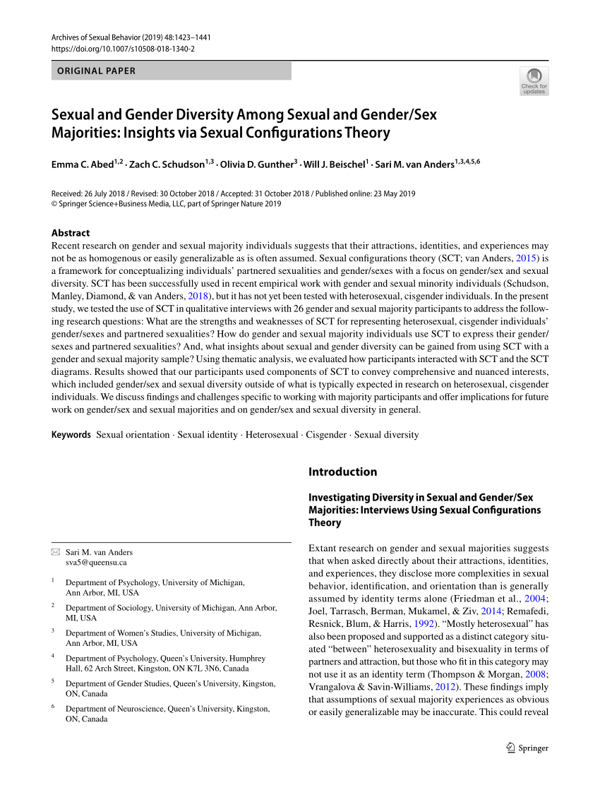 PDF) Sexual and Gender Diversity Among Sexual and Gender/Sex Majorities Insights via Sexual Configurations Theory