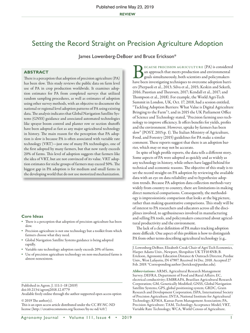 PDF) Setting the Record Straight on Precision Agriculture Adoption