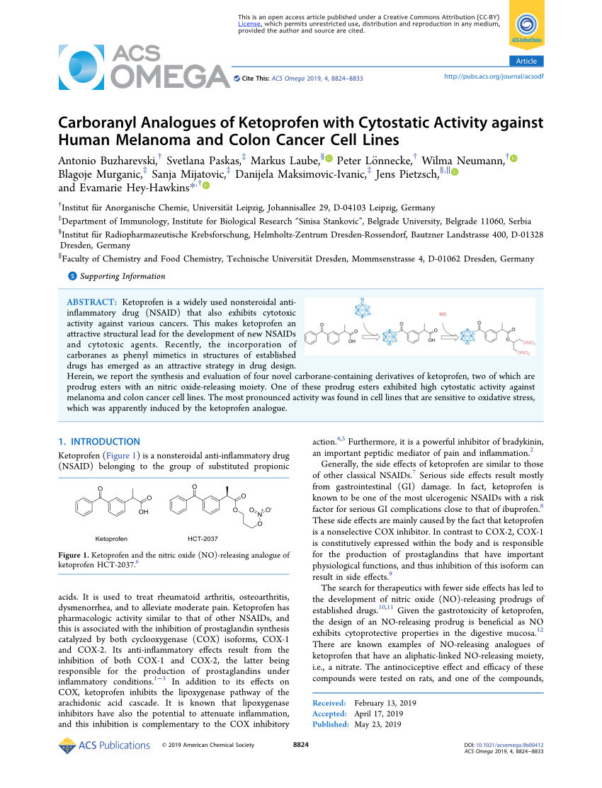 PDF) Carboranyl Analogues of Ketoprofen with Cytostatic Activity against  Human Melanoma and Colon Cancer Cell Lines