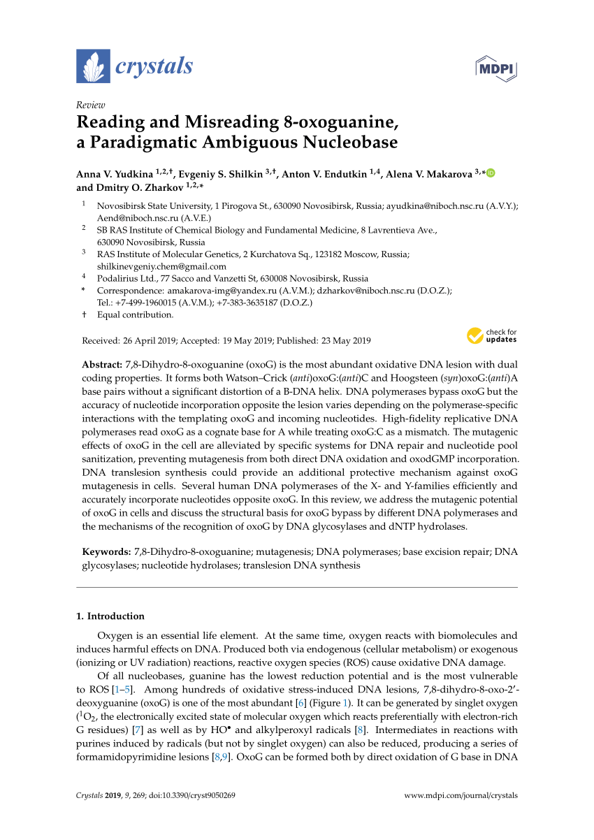 Pdf Reading And Misreading 8 Oxoguanine A Paradigmatic Ambiguous Nucleobase