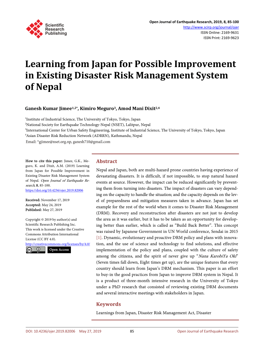 PDF) Learning from Japan for Possible Improvement in Existing