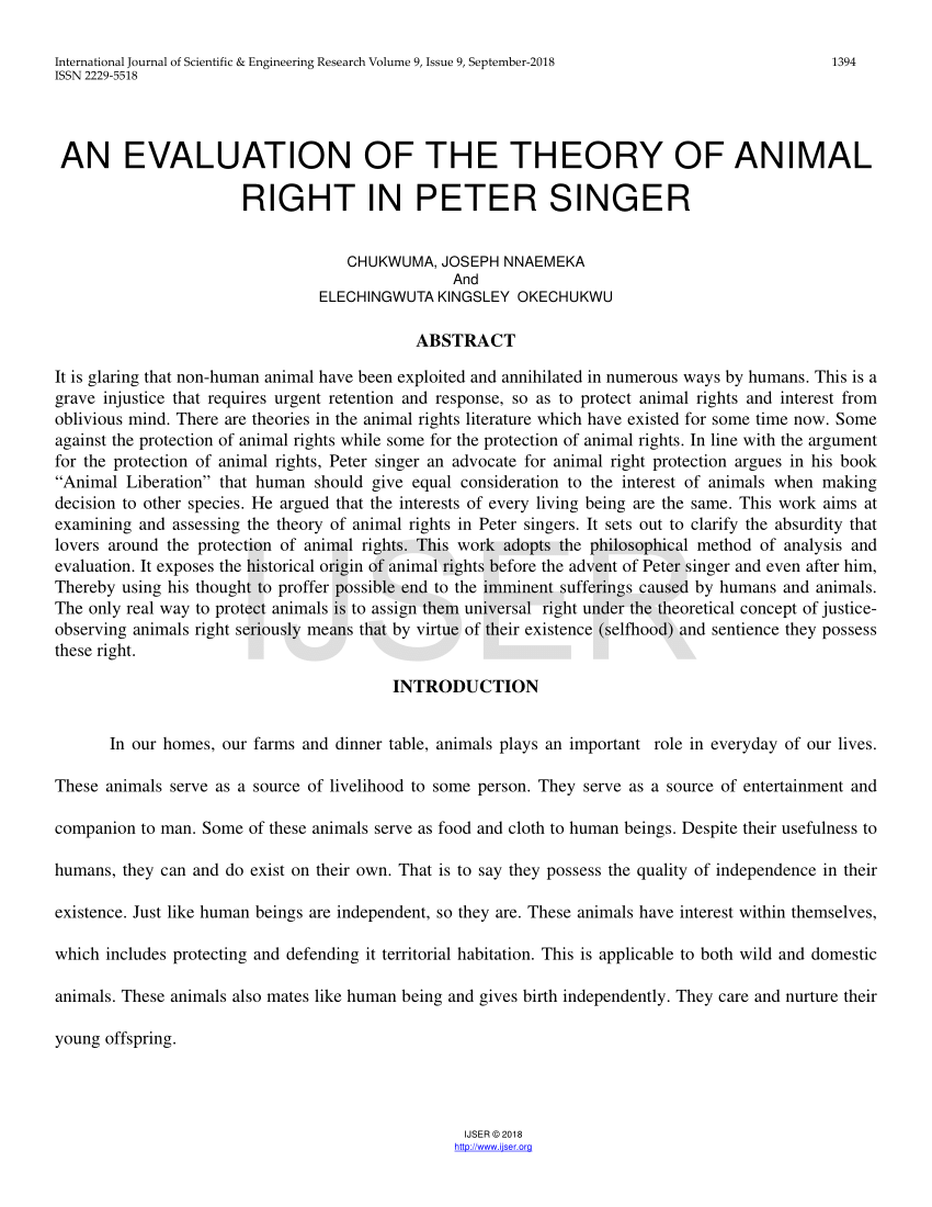 Pdf An Evaluation Of The Theory Of Animal Right In Peter Singer