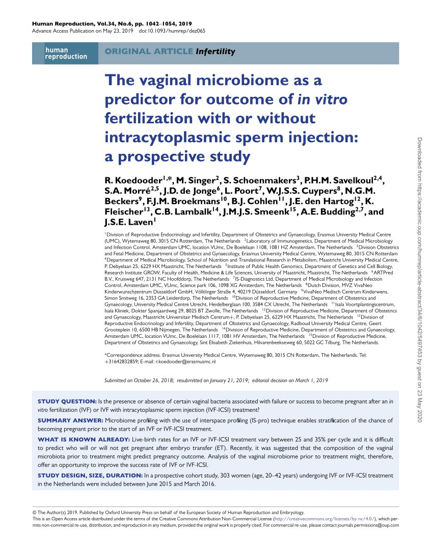 Pdf The Vaginal Microbiome As A Predictor For Outcome Of In Vitro Fertilization With Or Without Intracytoplasmic Sperm Injection A Prospective Study