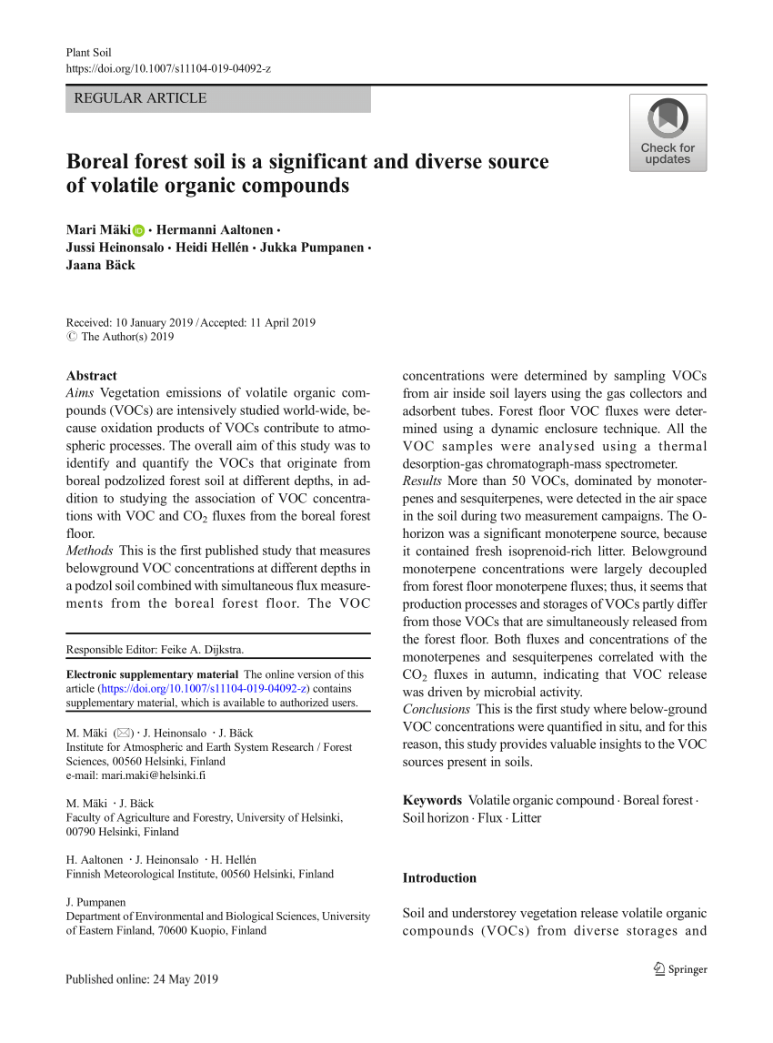 Pdf Boreal Forest Soil Is A Significant And Diverse Source Of Volatile Organic Compounds