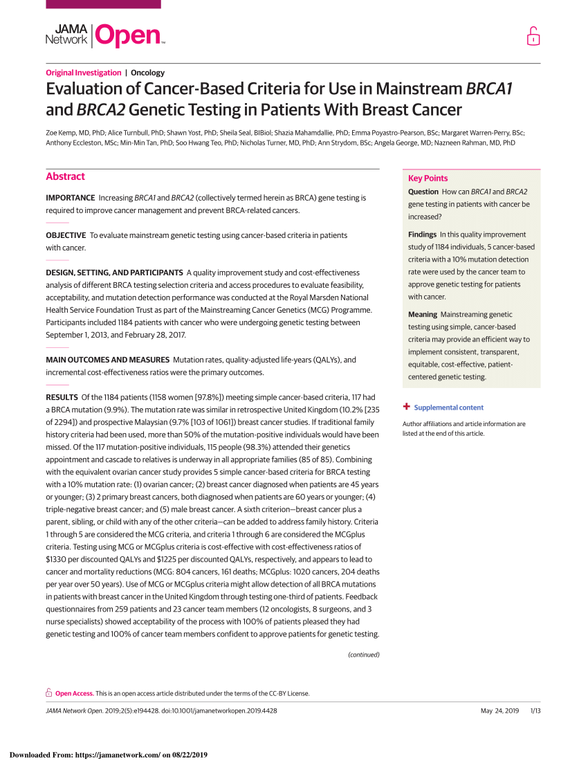 Mainstream genetic testing for breast cancer patients: early experiences  from the Parkville Familial Cancer Centre