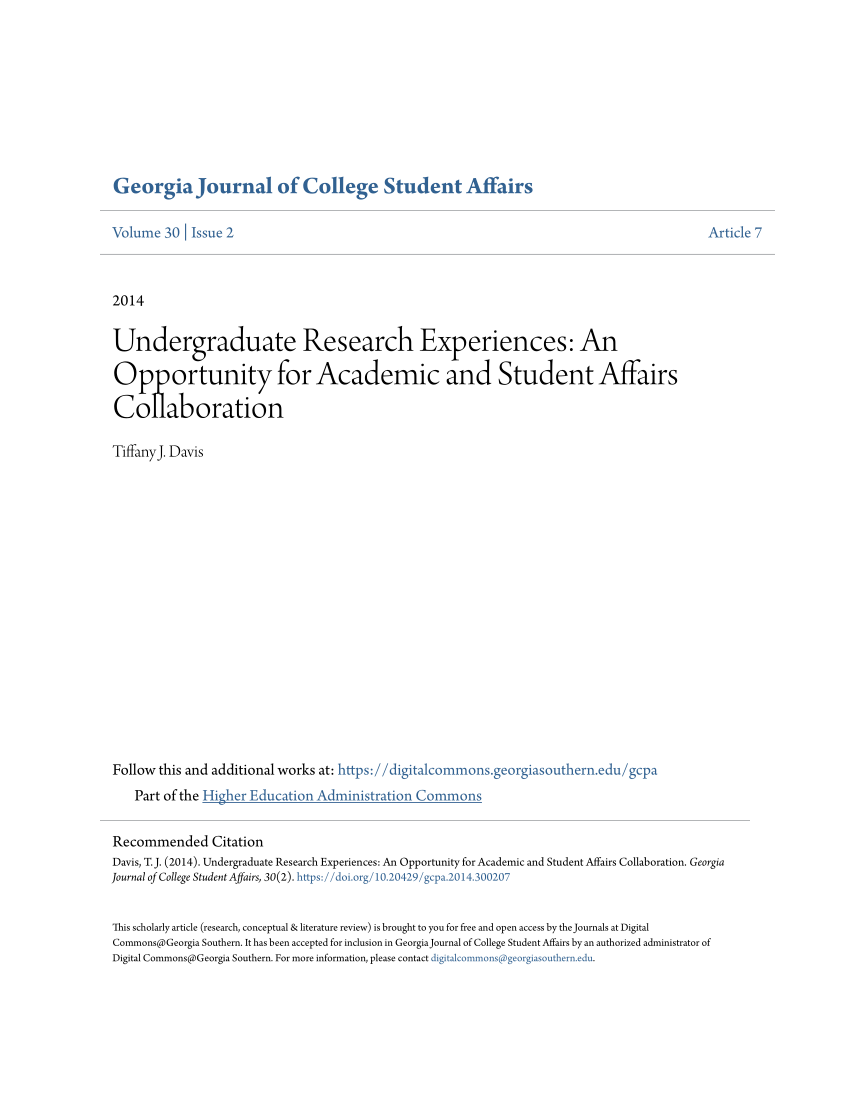 undergraduate research experiences impacts and opportunities