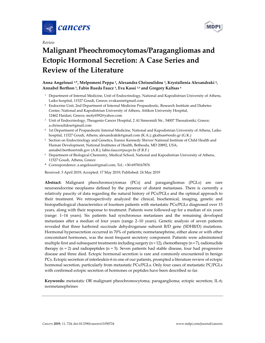 Pdf Malignant Pheochromocytomasparagangliomas And Ectopic Hormonal Secretion A Case Series 4801