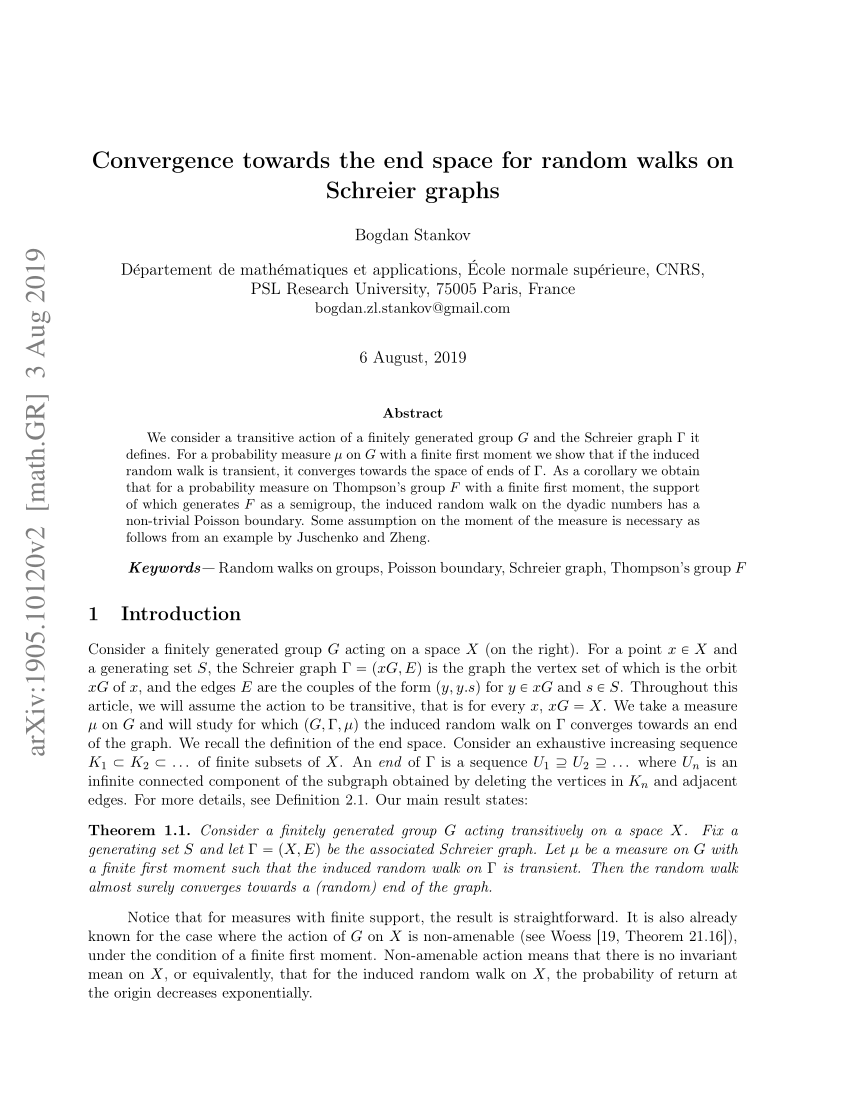 Pdf Convergence Towards The End Space For Random Walks On Schreier Graphs