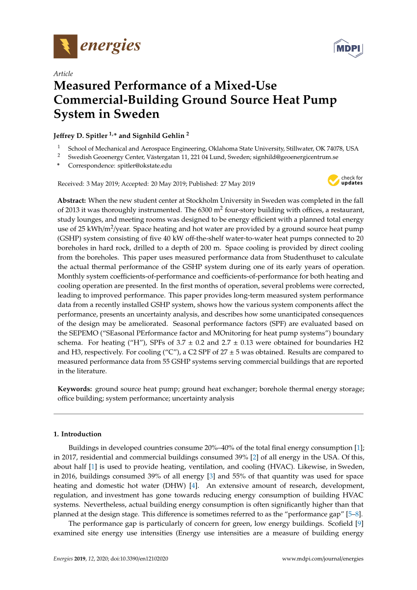 Pdf) Measured Performance Of A Mixed-Use Commercial-Building Ground Source Heat Pump System In Sweden