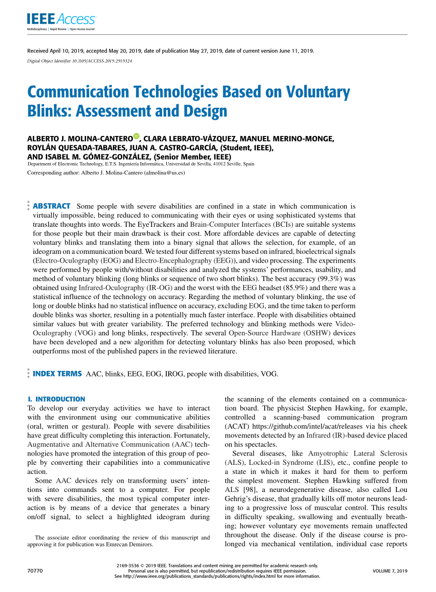PDF) Communication Technologies Based on Voluntary Blinks ...