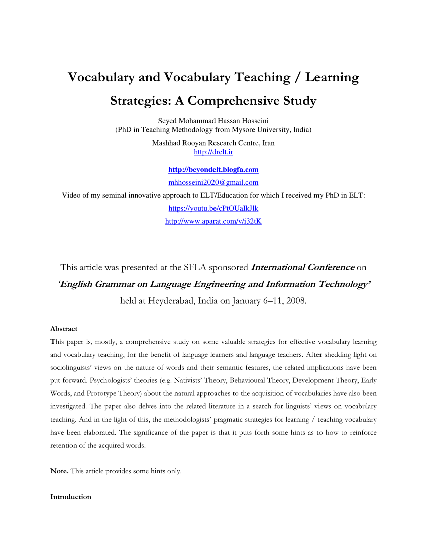 research papers on vocabulary learning strategies