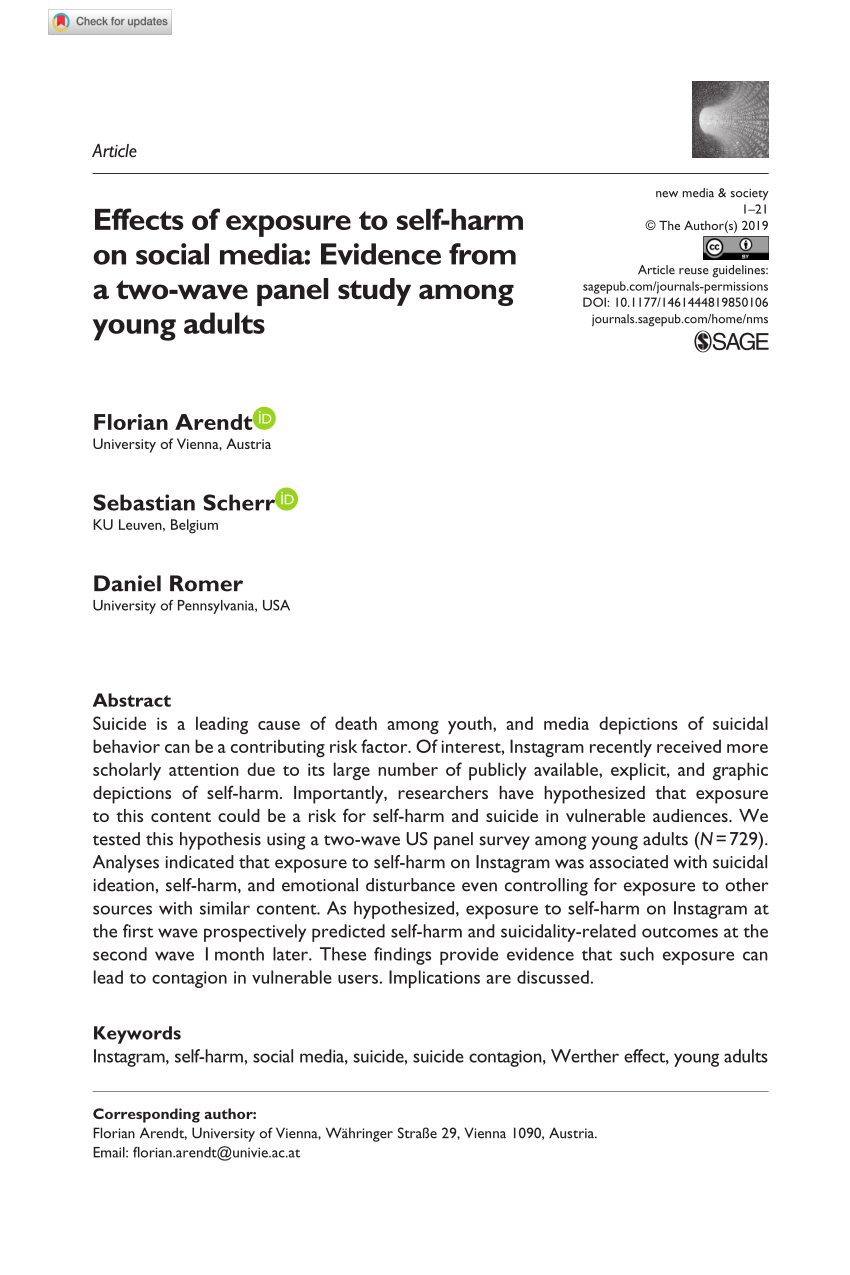 Pdf Effects Of Exposure To Self Harm On Social Media Evidence From A Two Wave Panel Study Among Young Adults