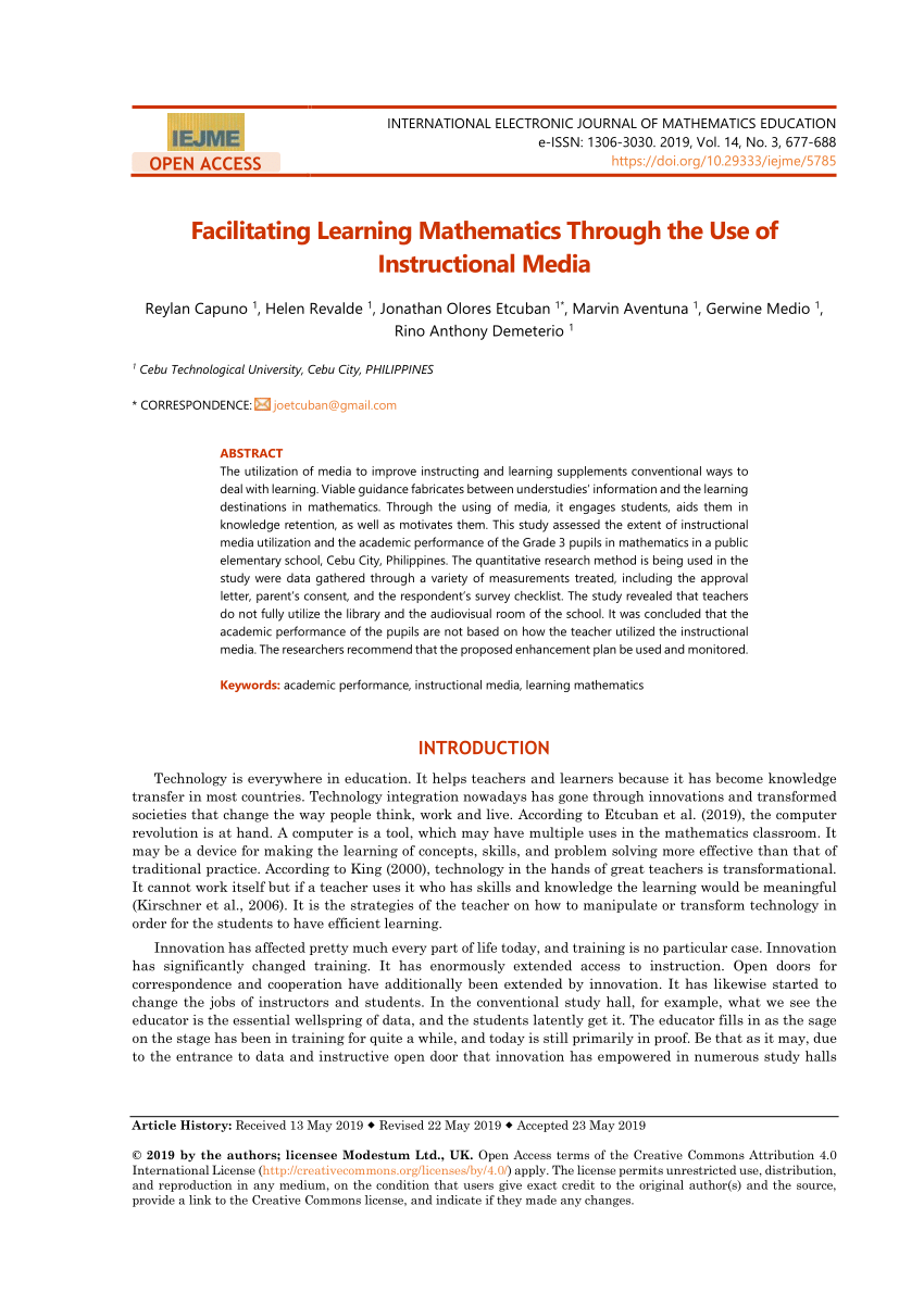 (PDF) Facilitating Learning Mathematics Through the Use of