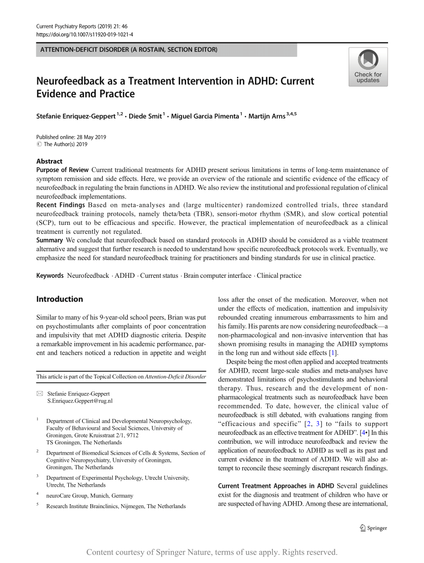PDF) Evidence-Based Information on the Clinical Use of Neurofeedback for  ADHD