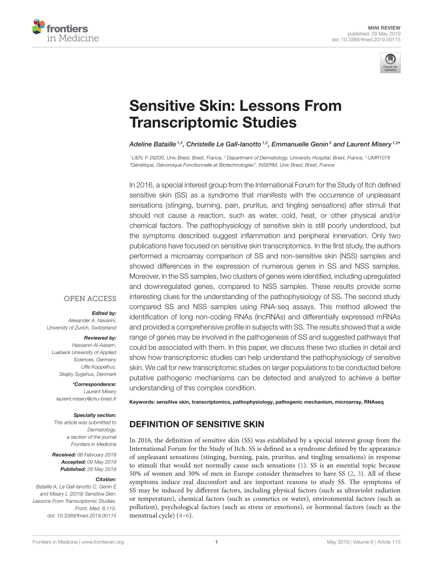 Pdf Sensitive Skin Lessons From Transcriptomic Studies