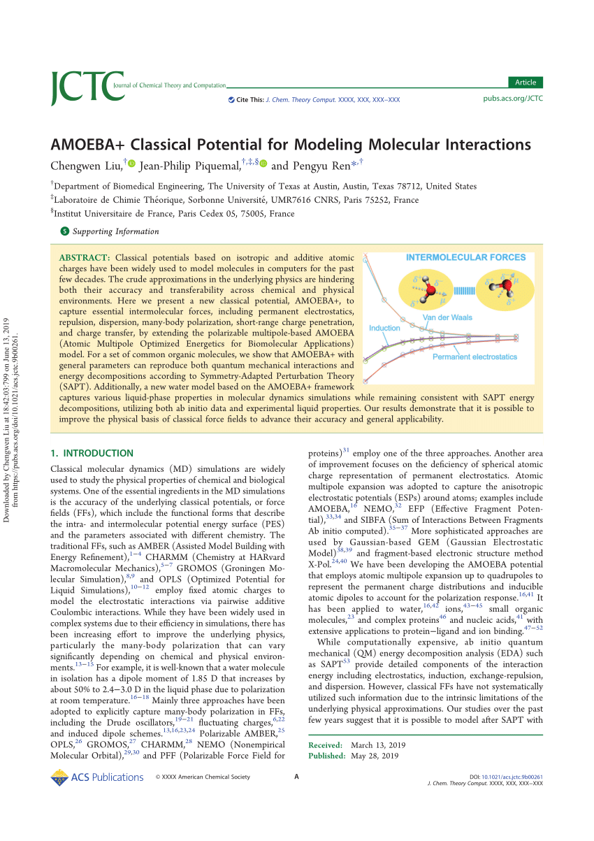 PDF) AMOEBA+ Classical Potential for Modeling Molecular Interactions