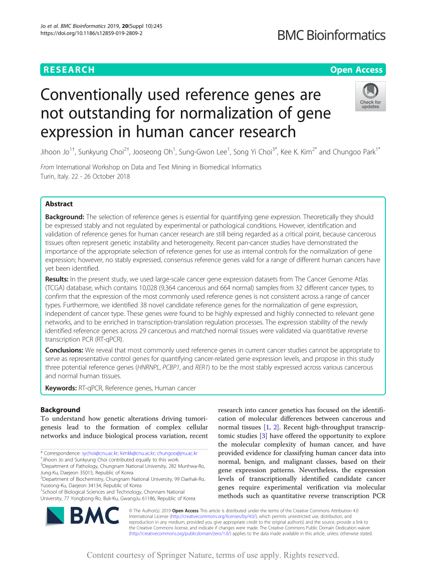 Pdf Conventionally Used Reference Genes Are Not Outstanding For Normalization Of Gene Expression In Human Cancer Research