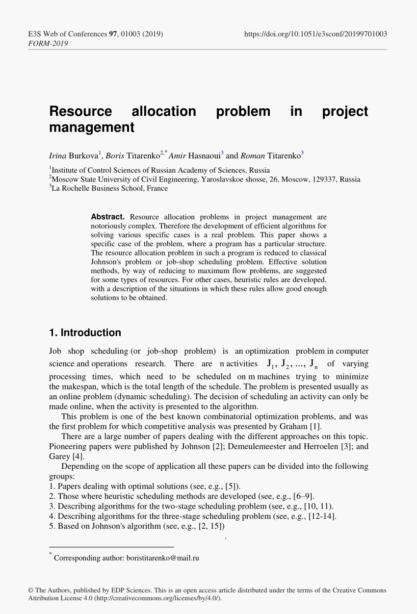 PDF) Resource allocation problem in project management